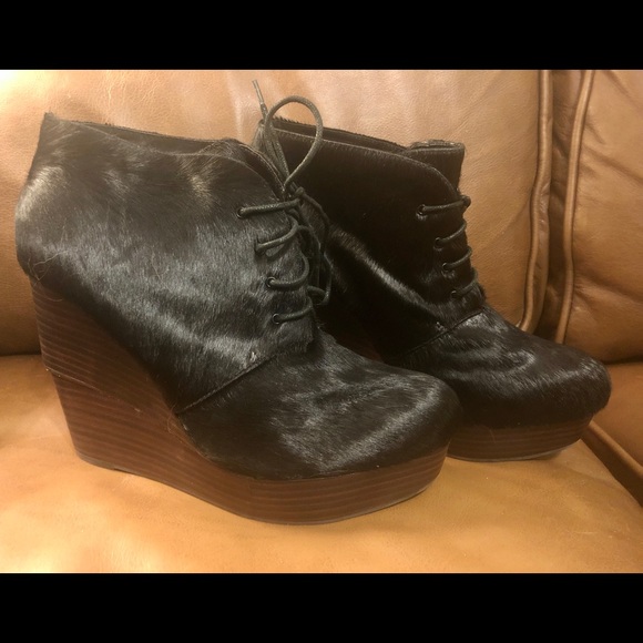 Matiko “ivy” black calf hair lace up wedge booties - Picture 3 of 8